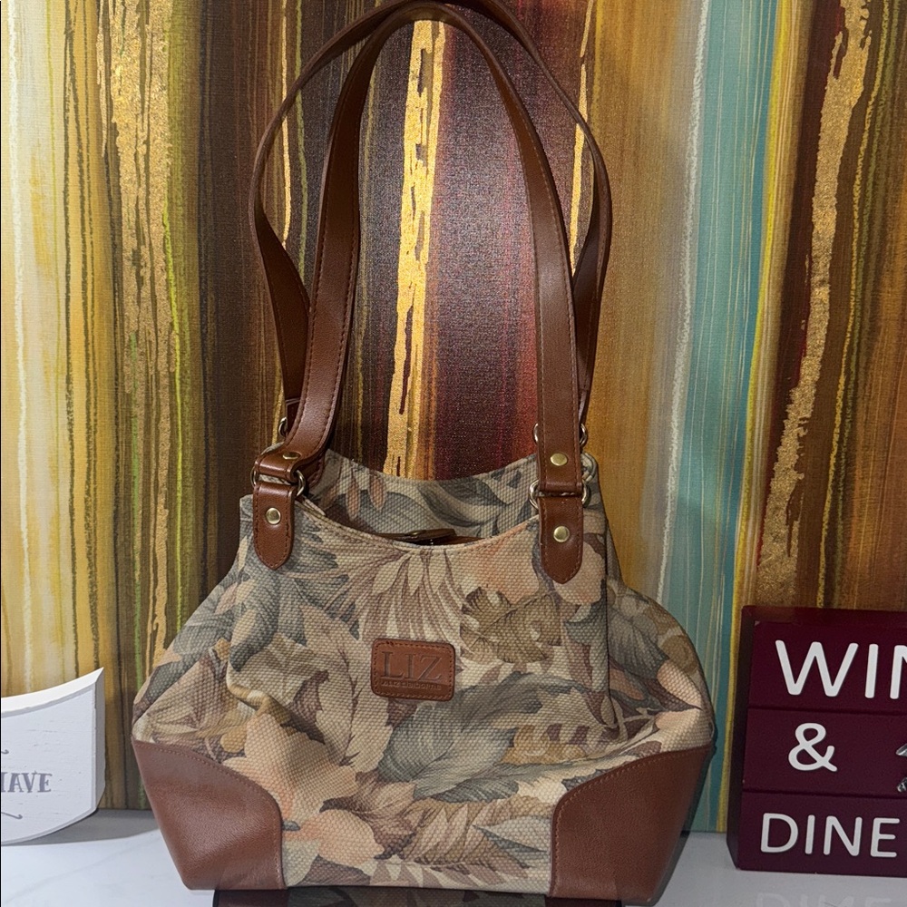 “SOLD” Liz Claiborne Vintage Leaf Patterned Brown Shoulder Bag